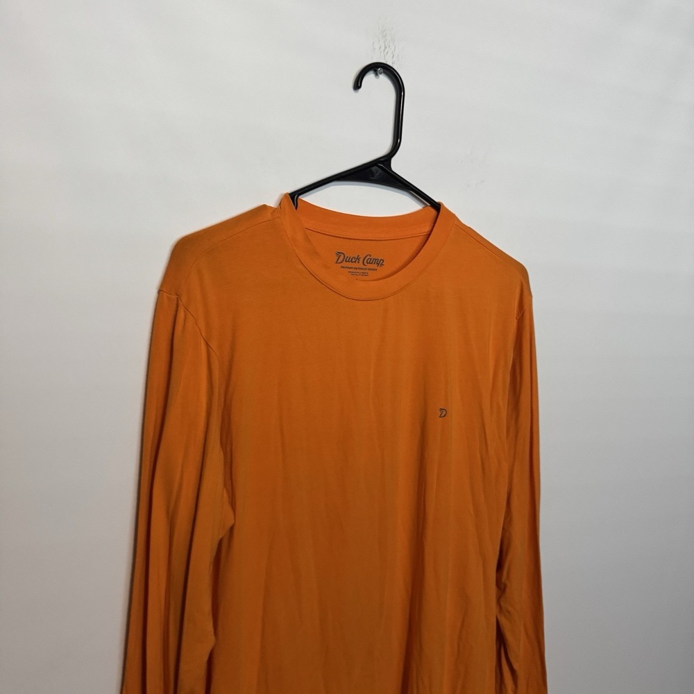 Duck Camp Shirt Mens Large Orange Bamboo Blend Long Sleeve Tee Outdoor Stretch - Picture 2 of 9
